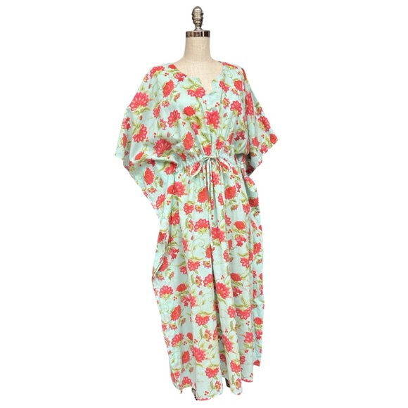 Mahogany Mint Floral Kaftan Maxi Dress One Size - Picture 10 of 13